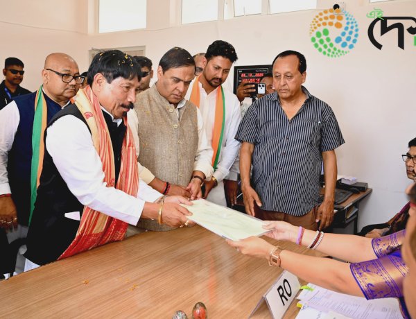 Six Candidates File Nominations for Bokakhat Constituency: AGP-BJP Candidate Atul Bora Accompanied by Dr Himanta Biswa Sarma During Nomination Filing :